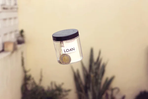Flying Plastic Pot Saving Algeria Money Loan Levitation Concept Money — Stock Photo, Image