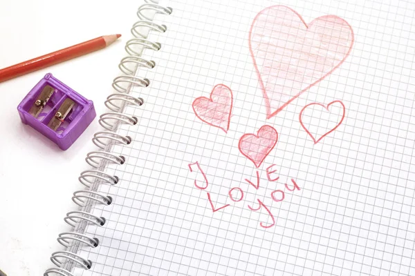 Heart Hand Drawing Notebook Pencil Valentine Day — Stock Photo, Image