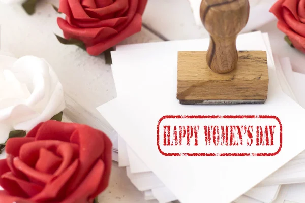 Glad Kvinnors Dag Stämpeltext Och Vacker Blomma — Stockfoto