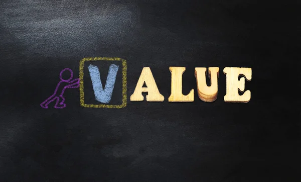 Forming Value Concept Wooden Letters Chalkboard — Stok fotoğraf