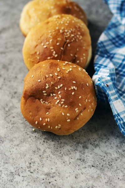 Homemade Burger Buns Sesame — Stock Photo, Image