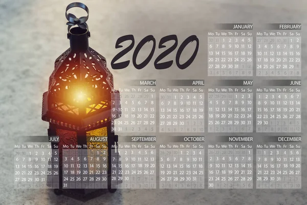 Calendar 2020 Ramadan Kareem Eid Fitr Lanterns Egyptský Fanoos Lucerny — Stock fotografie