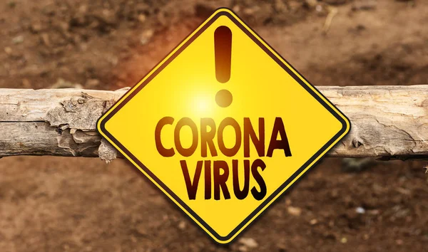 Road Sign Indicating Coronavirus Treen Trunk — Stock Photo, Image