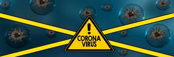 Road Sign Indicating Coronavirus Virus Water Bubbles — Stock Photo, Image