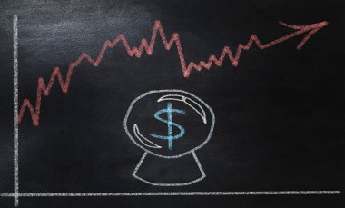 Kristal top ve dolar döviz kuru üzerine el yazısı, gelecek tahminlerin metaforu