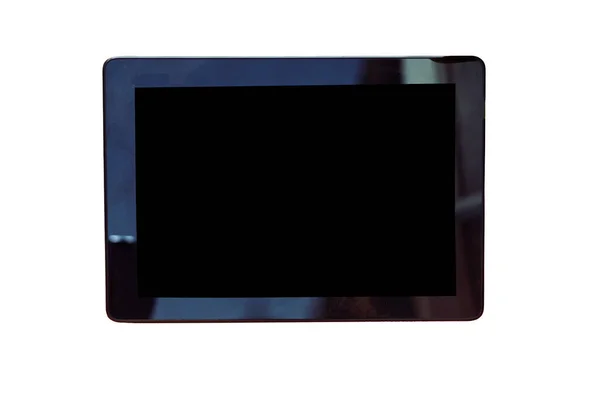 白色背景下隔离的黑色平板电脑 — 图库照片
