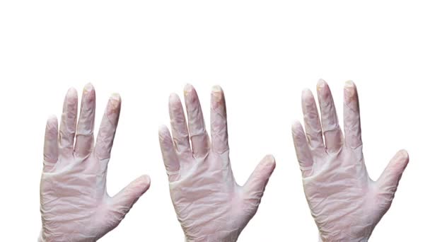 医療用手袋をした3人のさよなら手 — ストック動画
