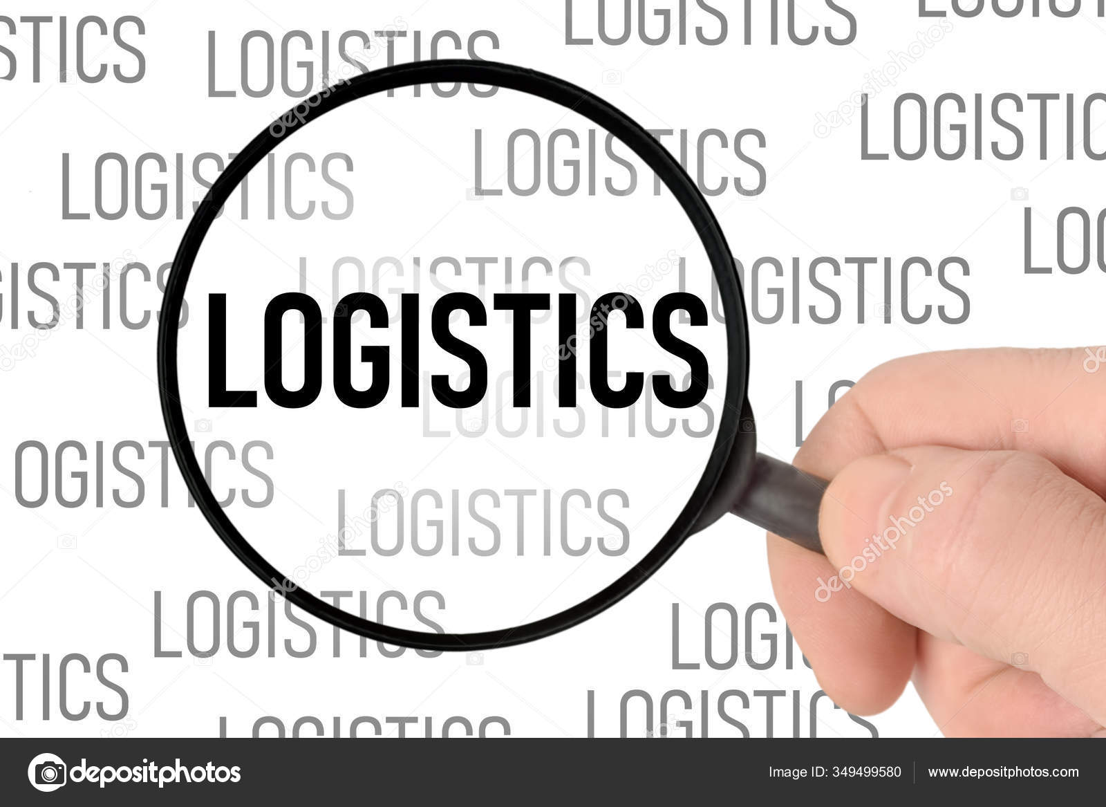 Male Hand Magnifier Inscription Logistics White Background Stock Photo C Art159 349499580 depositphotos