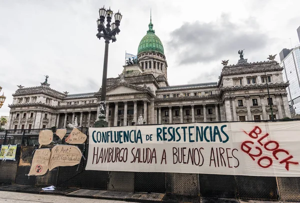 Buenos Aires, Argentina - November 29, 2018: Posters at protests of left-wing — стокове фото