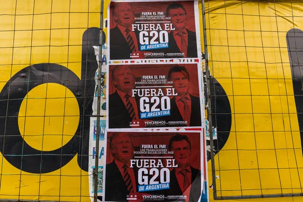 Buenos Aires, Argentina - November 29, 2018: Posters at protests of left-wing — стокове фото