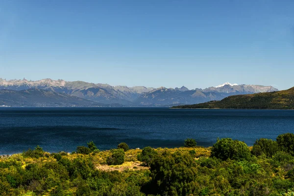 Landscape of blue lakes, Andes mountains, and forest in Patagonia, Argentina. — Stock Photo, Image
