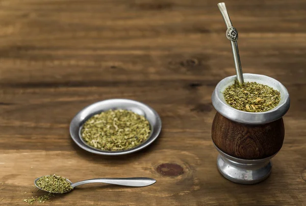 Traditional Argentinian yerba mate tea in a calabash gourd
