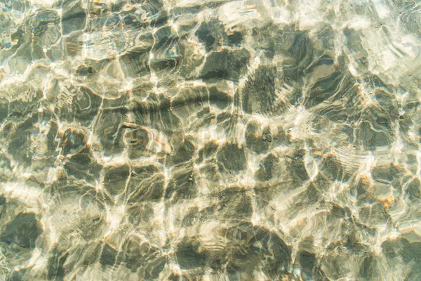 Transparent water surface and sand on the lake bottom.