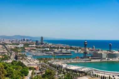 Barselona, İspanya - 2 Ağustos 2019: Barselona 'da panoramik manzara
