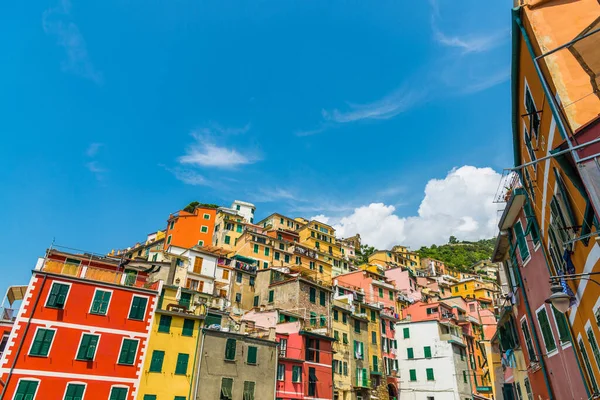 Colorful Italian architecture houses in Riomaggiore village, Cinque Terre.