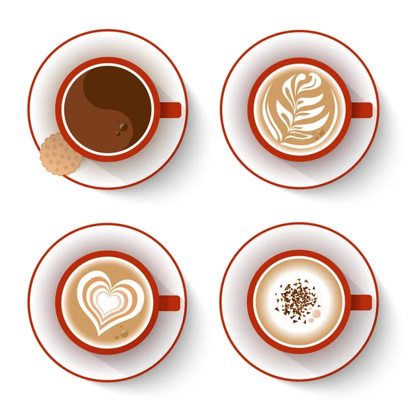 Beyaz izole kırmızı kahve fincanı kümesi. Vektör çizim