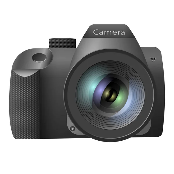 Beyaz zemin üzerinde bir lens ile gerçekçi dijital fotoğraf makinesi. Vektör çizim