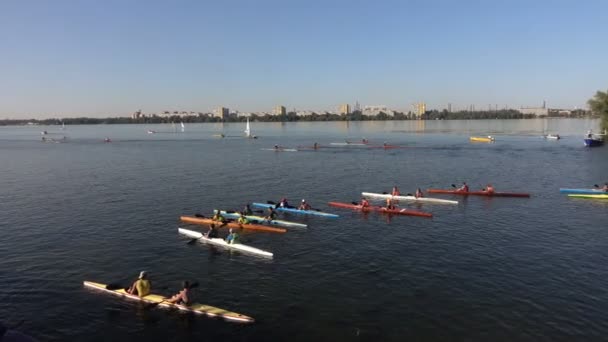 Kayakers en el equipo de competición — Vídeo de stock