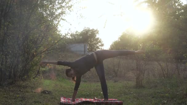 Flicka praxis yoga i naturen — Stockvideo