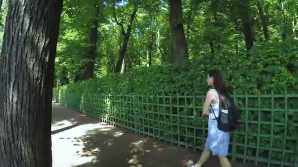 Meisje met smartphone in park — Stockvideo