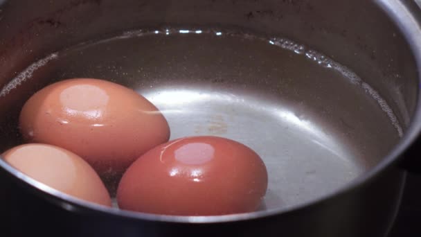 Egy serpenyőben a főzés tojást — Stock videók