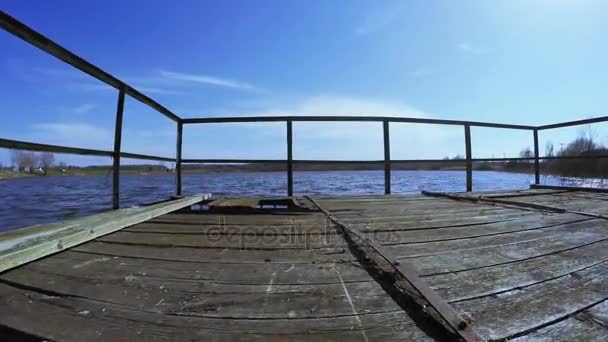 Dilapidated bridge on the lake — Stock Video