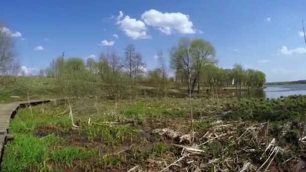 Ponte no lago para a pesca — Vídeo de Stock