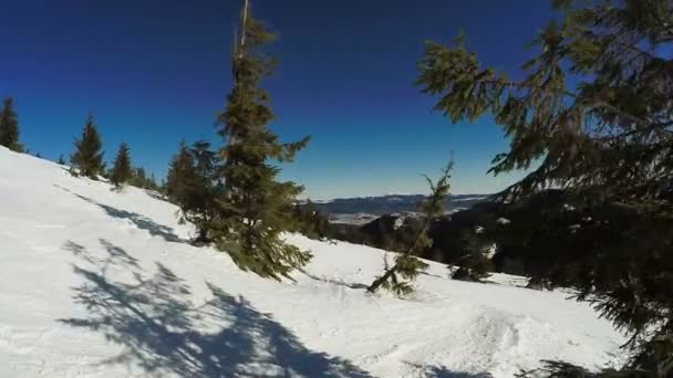 Schnee bedeckter Hang und aß — Stockvideo