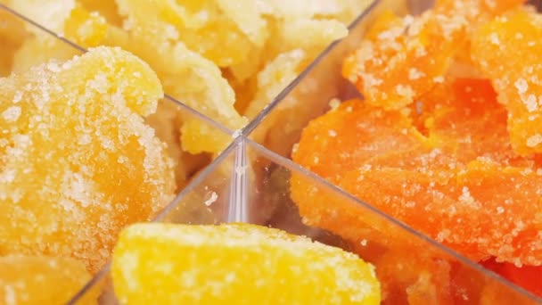 Mixture of four candied fruits — Stock Video