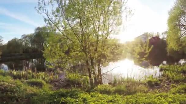 Lac de ville au coucher du soleil 