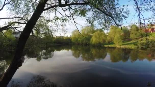 Sole al tramonto su un lago cittadino — Video Stock