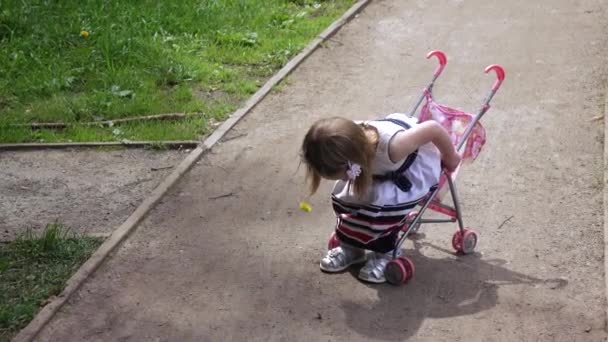 Kızım tekerlekli bebek arabası — Stok video