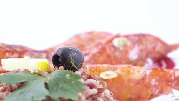 Langosta cigala con arroz — Vídeos de Stock