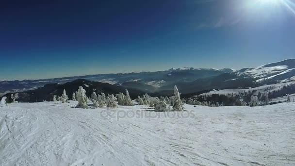 Schnee bedeckter Hang und aß — Stockvideo