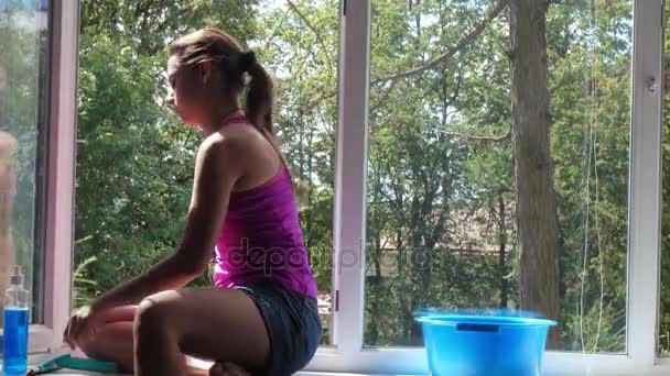 Lavagem de janelas de casa — Vídeo de Stock