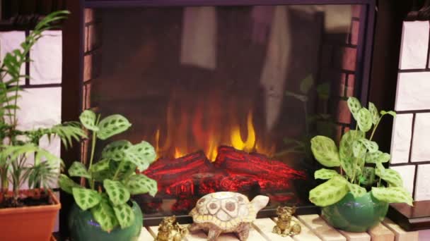 Artificial fire in fireplace — Stock Video