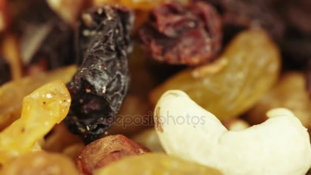 Nuts and dried fruits in bulk — Stock Video