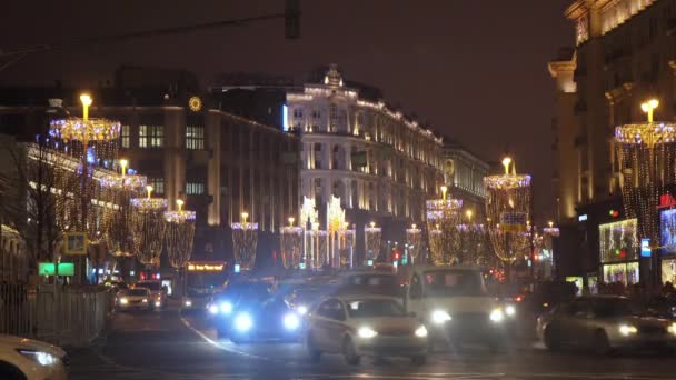 新しい年モスクワで自動車交通 — ストック動画
