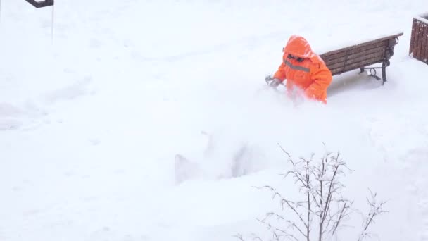 Snow cleaning with snow removal machine — Stock Video