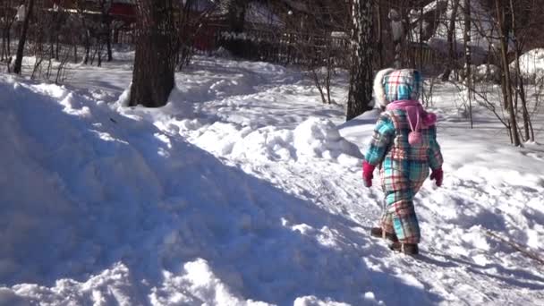 雪滑梯上的女孩 — 图库视频影像
