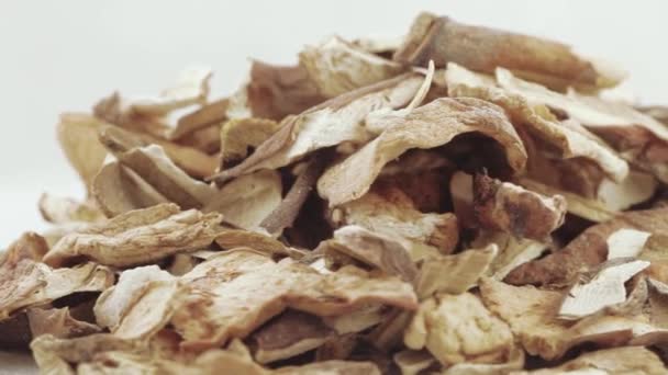 Dried white mushrooms — Stock Video