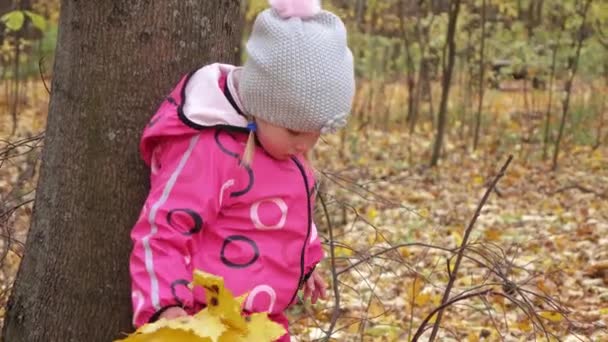 Bébé fille aux feuilles jaunes