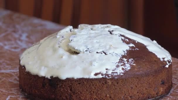 A menina cobre o bolo de Páscoa com cobertura — Vídeo de Stock