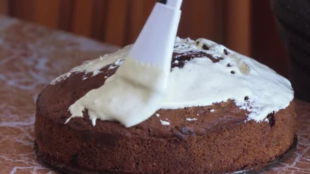 La chica cubre el pastel de Pascua con glaseado — Vídeos de Stock