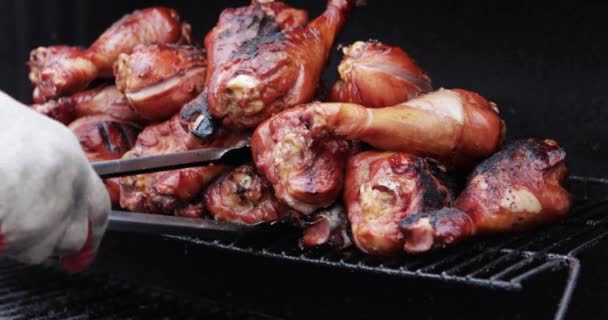 Cooking turkey drumsticks — Stok video