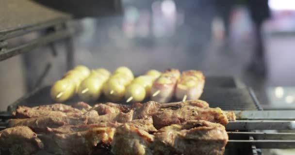 Cozinhar espetos e legumes — Vídeo de Stock