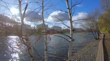 Göletin kıyısındaki tahta yol.