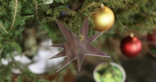 Een ster op een kerstboom — Stockvideo