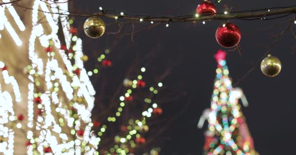 Bola en un árbol de Navidad — Vídeo de stock