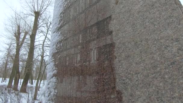ドニプロ市のPridneprosk住宅団地の古い公園で悲劇の18周年にチェルノブイリの犠牲者への記念碑 — ストック動画